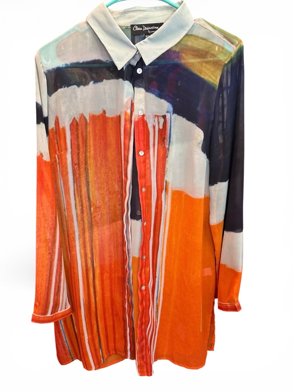 Claire Deriardims by Carre Noir Abstract Orange Button-Up Shirt